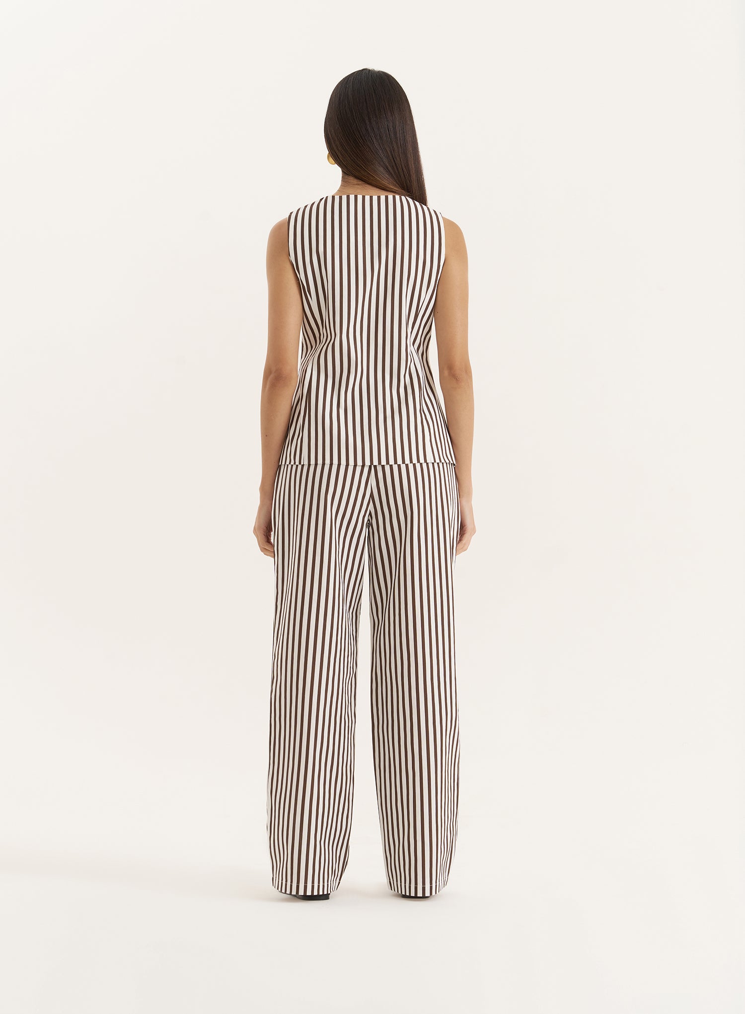 Brown Stripe Straight Leg Trouser
